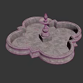 Clover Shaped Stone Fountain With Tiered Center Feature And Ornate Edges