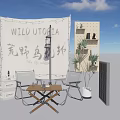 Outdoor Chairs In Wild Utopia Themed Setup With Wooden Table And Potted Plants