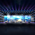Professional Stage Setup With Colorful Lighting And Large Ocean Background Screens