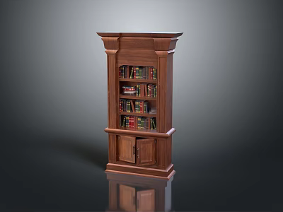 Traditional Wooden Bookcase With Multiple Shelves Filled With Books And Bottom Storage Cabinets 3d model