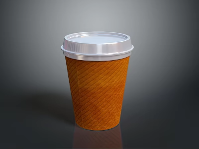 Orange Paper Cup With Silver Lid And Diamond Pattern For Hot Drinks 3d model
