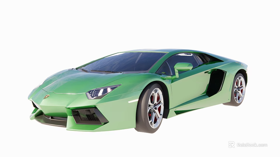 Green Lamborghini Luxury Sports Car With Sleek Exterior And Alloy Wheels 3d model 