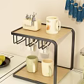 Wooden Sideboard with Black Metal Frame Mug Hooks and Decorative Mugs for Kitchen