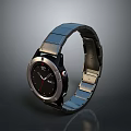 Stylish Modern Fashion Watch With Black Dial And Blue Metallic Strap Design Details