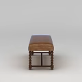 Classic Brown Leather Upholstered Bench With Decorative Turned Wooden Legs