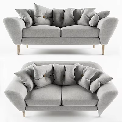 Light Gray Two Seater Sofa With Plush Cushions And Wooden Legs Design 3d model