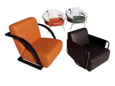 Modern Accent Chairs in Orange Black White with Curved Arms and Fabric Leather Upholstery 3d model