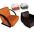 Modern Accent Chairs in Orange Black White with Curved Arms and Fabric Leather Upholstery