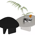 Black and White Coffee Tables With Glass Cups Magazine Oranges And Green Plant