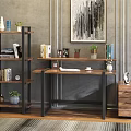 Industrial Wooden Metal Bookcase With Books Decorations And Side Desk Cabinet