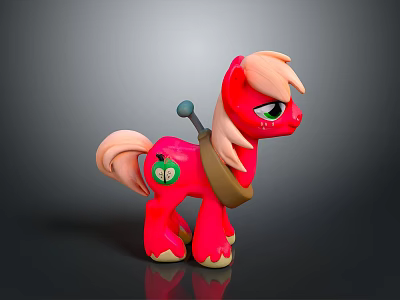 Red Pony Toy Figure With Pink Mane Green Symbol And Brown Harness 3d model