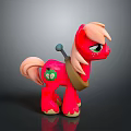Red Pony Toy Figure With Pink Mane Green Symbol And Brown Harness