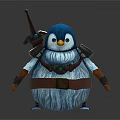 Fantasy Blue Armored Penguin Warrior Character With Sword And Leather Belt