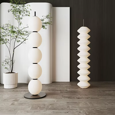 Modern Floor Lamps With Spherical And Spiral Shades In Living Room Interior 3d model