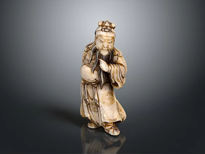 Ancient Robed Figurine Statue With Crowned Head And Carved Traditional Design On Reflective Surface 3d model