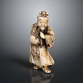 Ancient Robed Figurine Statue With Crowned Head And Carved Traditional Design On Reflective Surface