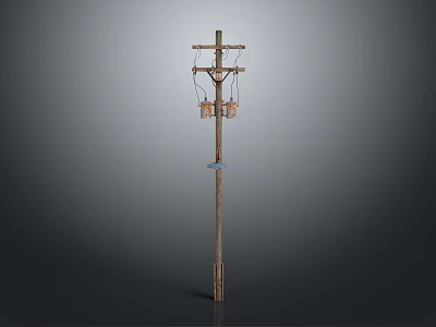 Traditional Wooden Utility Pole With Crossarm And Electrical Equipment Components 3d model