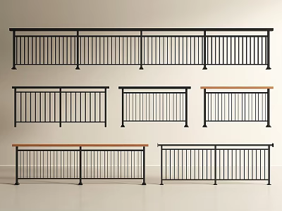Various Railing Designs With Metal Frames And Wooden Top Options For Home 3d model