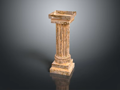 Scenic Ancient Stone Column With Fluted Design Base Capital And Dark Background Reflections 3d model