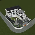 Modern Chinese Detached Villa with Black Roof White Wall Courtyard Greenery Stone Path Terrace