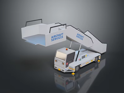 Aircraft Service Vehicle With Mobile Stairway For Passenger Boarding At Airport 3d model