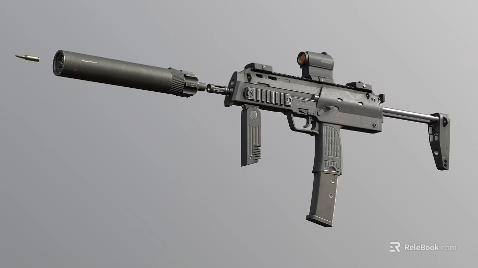 Modern Tactical Rifle with Suppressor Red Dot Sight and Ergonomic Grip Design 3d model 