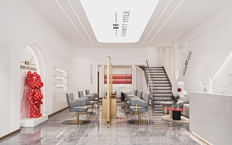 Modern barber shop hairdressing shop beauty salon hair cutting chair front desk barber table chair sofa shampoo bed 3d model