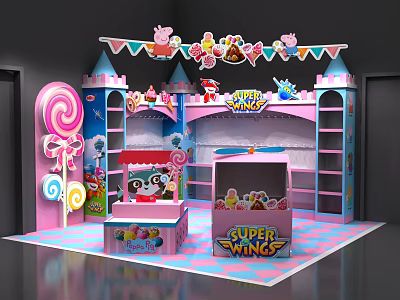 Colorful Commercial Display Equipment For Candy With Castle Shaped Shelves Game Booths And Cartoon Themes 3d model