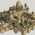 Ancient Architectural Complex With Multiple Domes Minarets And Palm Tree Courtyard 3d model