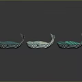 Three Blue And Teal Whales With White Spots On Gray Gradient Background 3d model