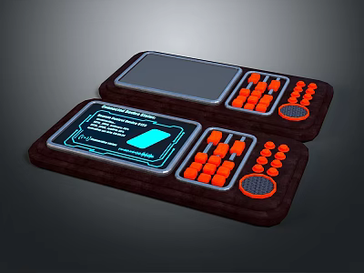 Modern Dual Electronic Control Panels With Digital Screens And Orange Buttons 3d model