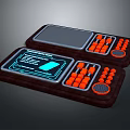 Modern Dual Electronic Control Panels With Digital Screens And Orange Buttons