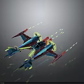Vibrant Futuristic Spacecraft with Colorful Wings and Neon Accents for Interstellar Aerospace Missions