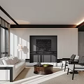 Elegant Modern Living Dining Room Interior With White Sofa Coffee Table And Dining Chairs