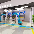 Automotive Manufacturing Workshop With Blue Robotic Arms Production Line And Machinery