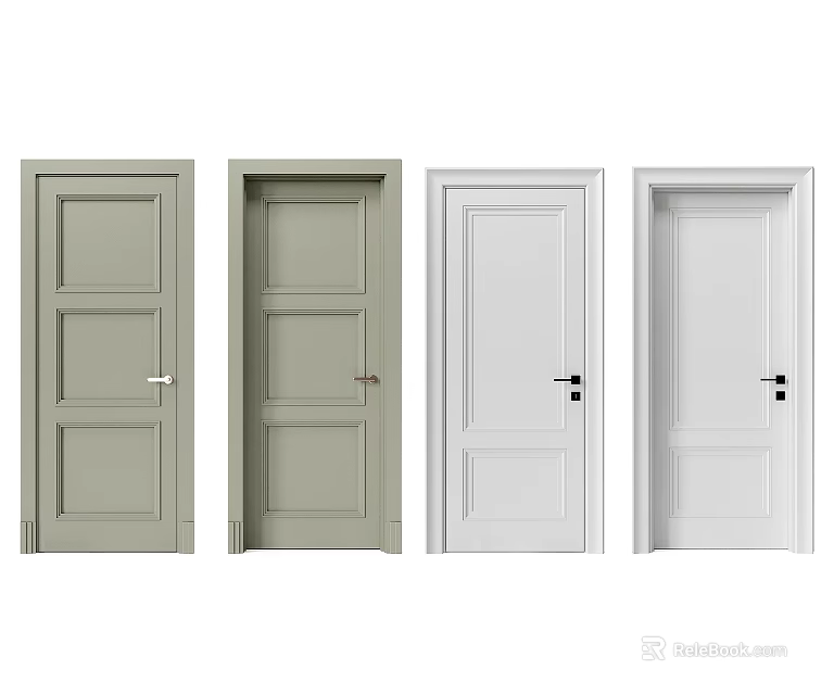 Light Green And White Modern Panel Swing Doors With Classic Designs 3d model