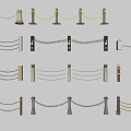 Different Fence Styles Featuring Rope Chain And Wooden Stone Posts Collection 3d model