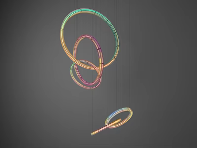 Modern Design Rainbow Colored Circular Rings Chandelier Hanging Against Gray Background 3d model