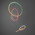 Modern Design Rainbow Colored Circular Rings Chandelier Hanging Against Gray Background