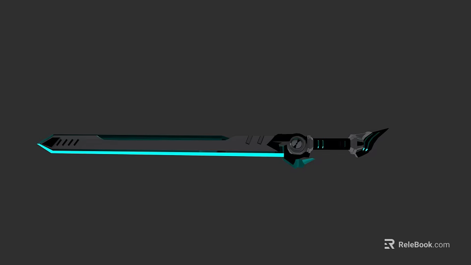 Futuristic Sword with Sleek Metallic Blade Blue Glowing Accents and Intricate Hilt Design 3d model 