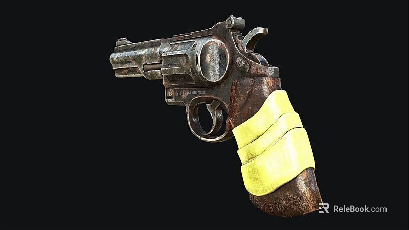 Rusted Revolver With Yellow Tape Wrapped Grip And Rustic Metal Finish 3d model 