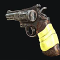 Rusted Revolver With Yellow Tape Wrapped Grip And Rustic Metal Finish
