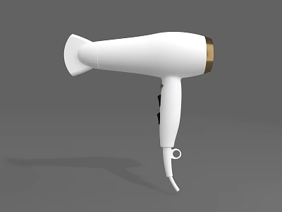 Modern White Hair Dryer With Gold Accents And Ergonomic Handle Design 3d model