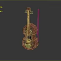 Red Wooden Violin Musical Instrument With Bow And Intricate Carved Design On Black Background