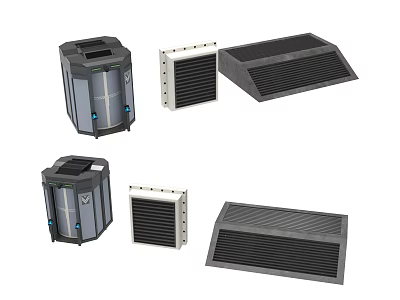 Different Types of Industrial Equipment Including Ventilation Grilles And Cooling Units 3d model