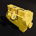 Robust Yellow Industrial Engine Featuring Detailed Mechanical Structure And Metal Components
