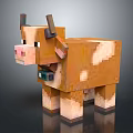 Pixelated Character Cow 3D Model With Brown And White Spots Horns Minecraft Style