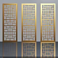 Hinged Doors With Intricate Geometric Lattice Patterns And Golden Frames Three In A Row 3d model