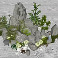 Natural Garden Ornament with Rock Formations Green Plants Mushroom Decor and Pebbles