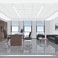 Modern Office Interior With Wooden Desk Office Chairs Sofa Coffee Table And Large Windows